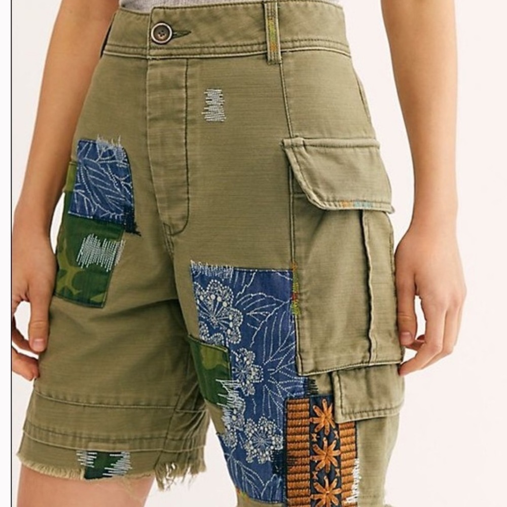 NWOT Free People The Hype Patchwork Green Shorts - Size 6